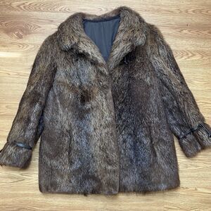 Vintage Women’s KES II Dark Brown FUR (Beaver?) Coat Jacket Sz EU48 US XL